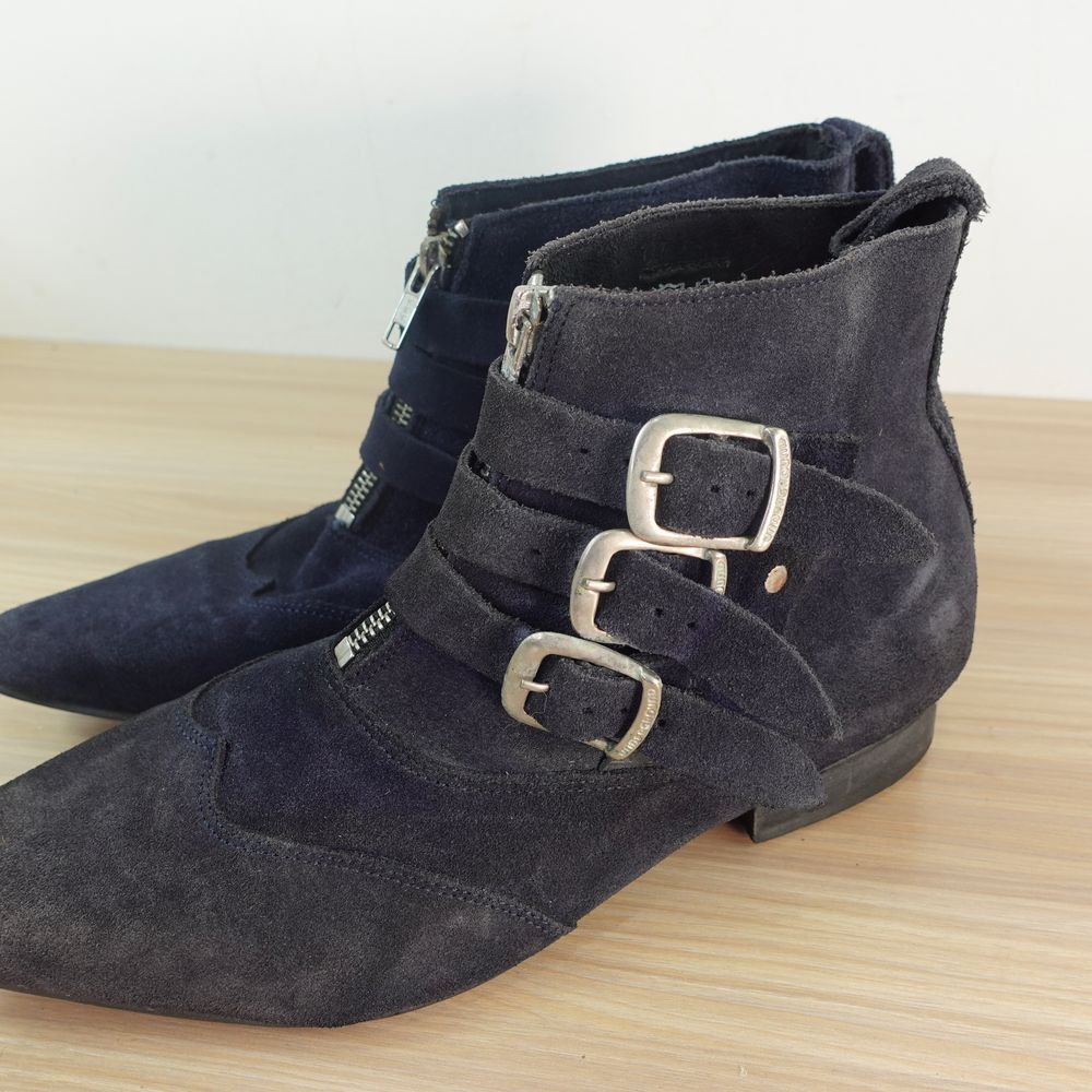 Underground Blitz Boots Winklepicker – Strap/Zip Ankle Boot – Dark Navy Suede - Picture 2 of 11
